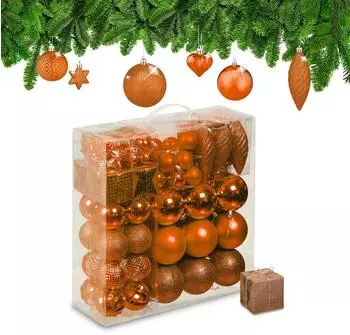 Relaxdays Weihnachtskugeln im 110er Set Orange,Silber