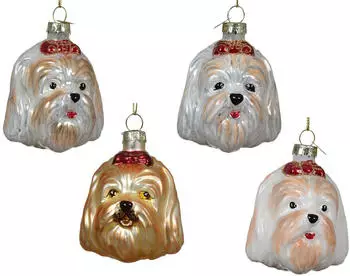 Decoris Weihnachtskugel aus Glas Hundeköpfe 7 cm 4-fach sortiert