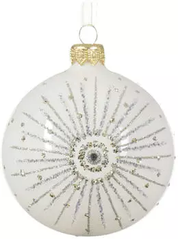 Decoris Weihnachtskugel aus Glas 8 cm wollweiß 1 Stück