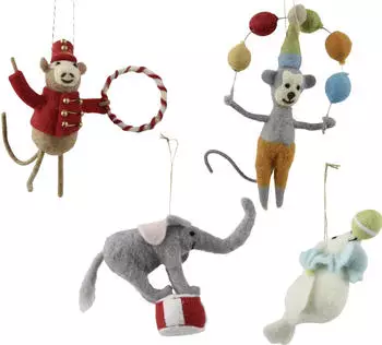 Decoris Weihnachtskugel aus Wolle Zirkustiere 17 cm 4-fach sortiert