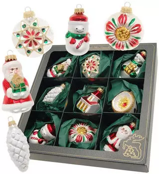Krebs Lauscha Multicolor Formen- & Figuren-Sortiment 6-8cm, 9-teilig, Glasornamente, mundgeblasen, handbemalt Glas KGL03403