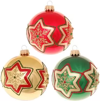 Krebs Lauscha Christbaumkugeln Weihnachtskugeln Glas Ø 8 cm 3 Stück rot/grün/gold