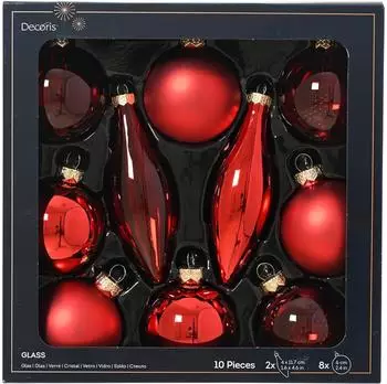 Decoris Weihnachtskugeln mit Tropfen-Ornamente aus Glas 6 cm rot 10 Stück