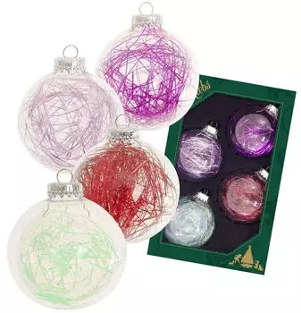 Krebs Lauscha Kristall 7cm Glaskugel mit lila / rotem Tinsel gefüllt Glas CBK81928