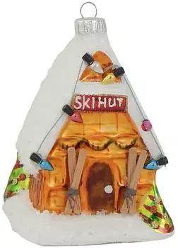 Krebs Lauscha Ski-Hütte 11cm, Glasornament, mundgeblasen und handekoriert Glas CBK80117