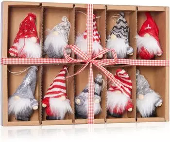 Brubaker 10er Set Weihnachtsgnom aus Holz und Strick 9 cm