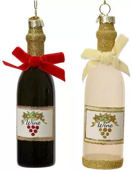Decoris Weihnachtskugel aus Glas Weinflaschen 13 cm 2-fach sortiert