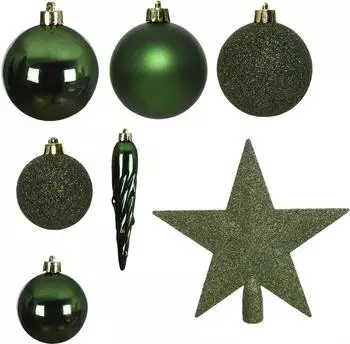 Apple of my Eye Weihnachtskugeln mit Christbaumspitze Stern, 33er Set, bruchsicher, piniengrün