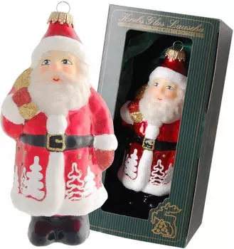 Krebs Lauscha Rot/Weiß 14cm Santa mit Bäumen, Glasornament Glas KGL93546