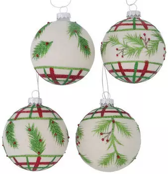 Boltze Sennin Weihnachtskugel creme/grün 8cm sort. (1 Stück)