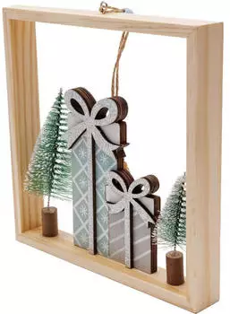 Trend Line Deko Weihnachtsanhänger Holz Geschenk 18 x 3,5 x 18 cm grün weiß