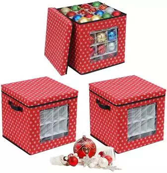 Relaxdays Weihnachtskugel-Aufbewahrungsbox 3er-Set, wei&szlig;/rot/schwarz
