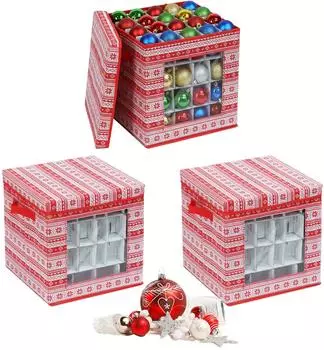 Relaxdays Weihnachtskugel-Aufbewahrungsbox 3er-Set, rot/wei&szlig;