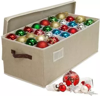 Relaxdays Weihnachtskugel Aufbewahrungsbox 96 Kugeln, Polyester/Pappe, beige, 26x66,5x33cm