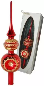 Krebs Lauscha Rot glanz 33cm Große Reflexspitze mit 3 Reflexen und aufgesetzter Form, Glasornament, mundgeblasen und handdekoriert mit Glitter Glas KGL45046