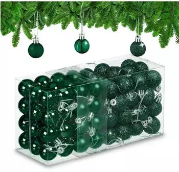 Relaxdays Weihnachtskugeln im 96er Set Dunkelgrün,Silber