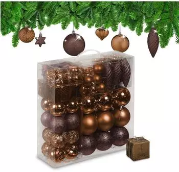Relaxdays Weihnachtskugeln im 110er Set Braun,Silber