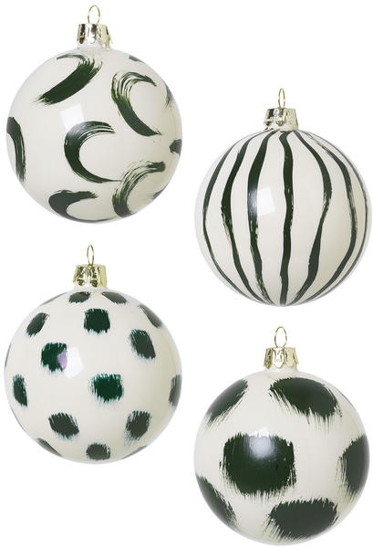 Ferm Living Christmas Hand Painted Glass Ornaments Green (100602640)