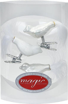 Inge-Glas Vogel mit Federn auf Clip 4,5cm 3-Stk. Just White-Mix weiß (15112K044)