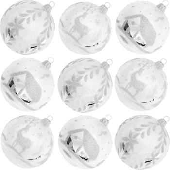 Krebs Lauscha Glaskugelsortiment 9-tlg. Eislack Weiß 8cm (03381)