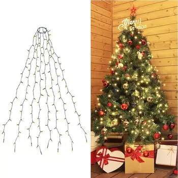Salcar Weihnachtsbaum Lichterkette led mit Ring 9 Beleuchtungsmodi, 3m mit 10 Girlanden / 350er led / Warmwei