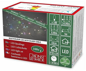 Konstsmide 6331-590 Micro led Lichterkette, mit langsamem RGB-Farbwechsel, 100 rgb Dioden, 4.5VInnentrafo, silberfarbener Draht