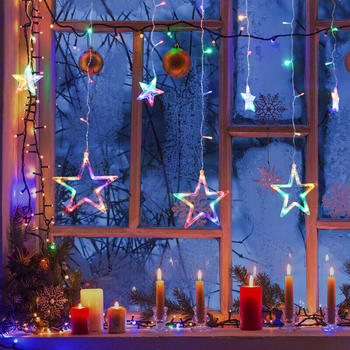Salcar 2m Sterne Lichtervorhang Innen, led Lichterkette Outdoor Hängend, Weihnachtsdekoration Beleuchtung Weihnachten Stern mit 8 Modi und Memory-Funktion, Bunt