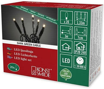 Konstsmide 6351-120 Micro led Lichterkette / für Innen (IP20) / 24V Innentrafo / 20 warm weiße Dioden / dunkelgrünes Kabel