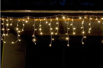 FHS LED Lichterkette Eisregen aussen 480 warmweiße LEDs 6/18h Timer 12m weißes Kabel IP44