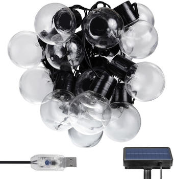 Maclean MCE424 Lichterkette f&uuml;r den Garten, 2-in-1:Stromversorgung &uuml;ber Solarpanel oder USB, 8 Beleuchtungsmodi, 20x Gl&uuml;hbirnen, IP44: Schutz gegen Spritzwasser, L&auml;nge: 7m
