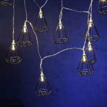Marelida LED Lichterkette DIAMANT - 10 kleine beleuchtete Diamanten - Timer - Batterie - L: 1,6m - schwarz