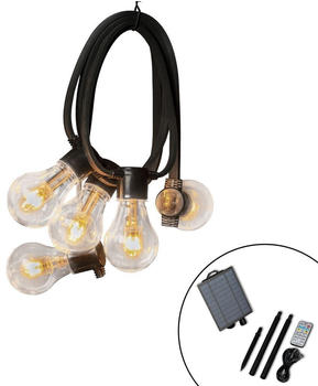 Konstsmide LED Solar Biergartenkette, inkl. Fernbedienung und USB Kabel, 10 bernsteinfarbene Dioden, Außen, schwarzes Kabel, 2 x Lithium-Akku / 1 x CR2025 (inkl.)- 2332-800SP
