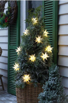 Dekoleidenschaft Outdoor Lichterkette Sterne mit Timer, 230 cm lang, 10 LED Lichter, Batterie betrieben + Timer, Leuchtdeko für Wohnzimmer, Balkon & Garten, wetterfest für Außen