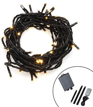 Konstsmide LED Solar Lichterkette, inkl. Fernbedienung und USB Kabel, 200 bernsteinfarbene Dioden, Außen, schwarzes Kabel, 2 x Lithium-Akku / 1 x CR2025 (inkl.)- 3623-800SP