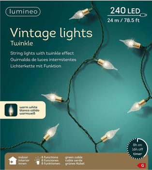 Lumineo Lichterkette Vintage Lights Twinkle 240 LED 23,9 m warm weiß