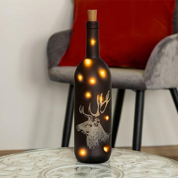 Mojawo LED Deko-Flasche Lichterkette Weihnachtsdeko Rentier warmweiß H37cm