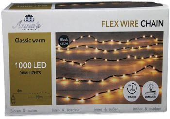 Coen Bakker Lichterkette außen 30m Flex Wire schwarz Flachkabel Timer Dimmer 1000 LED warmweiß Weihnachtsdekoration