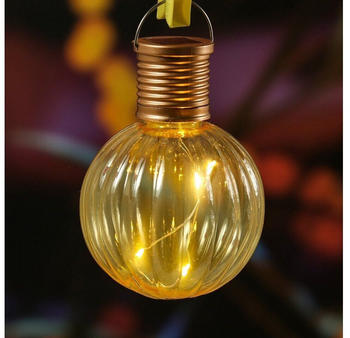 Marelida LED Solar Glühbirne GLOW - Kugelleuchte - 4 warmweiße LED Drahtlichterkette - H: 11cm D:8cm - gelb