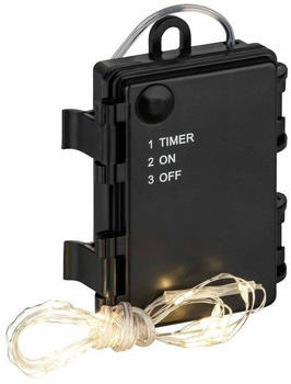 Coen Bakker LED Lichterkette Batterie Außen 4,95m Draht silber Timer 100 LED warmweiß