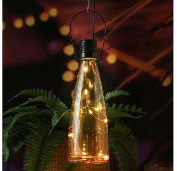 Marelida LED Solar Flasche - Glas - hängend/stehend - LED Drahtlichterkette - Lichtsensor - H: 26cm - orange