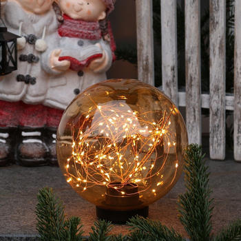 Marelida LED Kugel mit Drahtlichterkette - stehend - 80 bernsteinfarbene LED - D: 20cm - f. Außen - amber