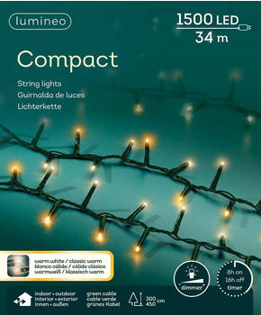 Lumineo Lichterkette Compact 1500 LED 34m warm weiß/klassisch warm, grünes Kabel