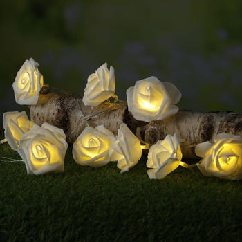 Marelida LED Lichterkette Rosen - 10 leuchtende Rosen - Timer - Batteriebetrieb - L: 1,8m - für Innen - weiß