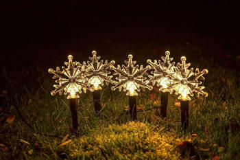 Buri Weihnachtliche Gartenstecker-Lichterkette mit 5 LEDs Warmweiß Weihnachtsdeko , Variante:Schneeflocke