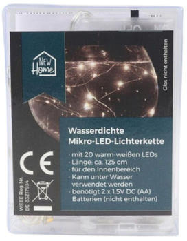 Buri LED-Drahtlichterkette mit Timer 20 Micro-LEDs Warmweiß Lichterkette Deko 125cm