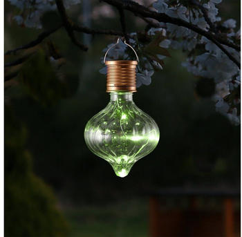 Marelida LED Solar Glühbirne GLOW - Kugelleuchte - warmweiße LED Drahtlichterkette - H: 11,7cm D:7,5cm - grün