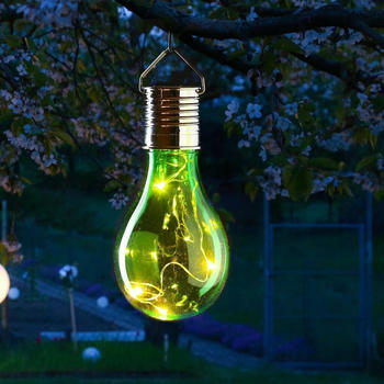 Marelida LED Solar Glühbirne GLOW - warmweiße LED Drahtlichterkette - H: 14cm - Lichtsensor - outdoor - grün