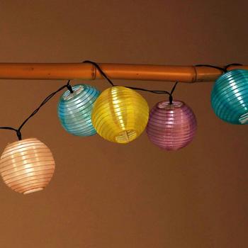 Buri Solar-Lampion-Lichterkette 10 LED Partybeleuchtung Dekolicht Gartendeko warmweiß