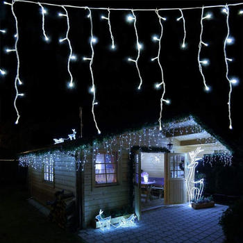 Gartenpirat LED Eisregen Lichterkette 12 m lang mit 480 LED kaltweiß Weihnachtsbeleuchtung