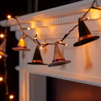 Lights4fun 8er Halloween Lichterkette Hexenhut aus Filz